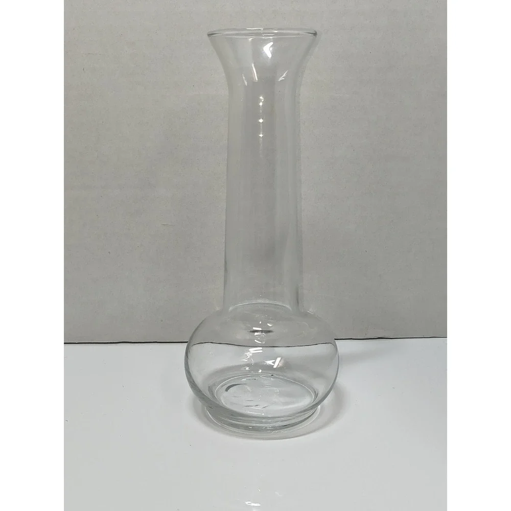 Blown Glass Flower Vase Set Green Ruffled Fluted Rim Optic Swirl & Clear Slender